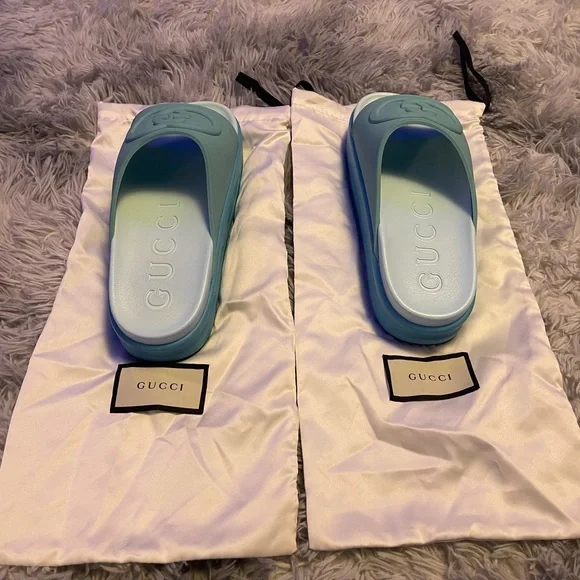 Gucci Blue Slide Sandals - Picture 3 of 4